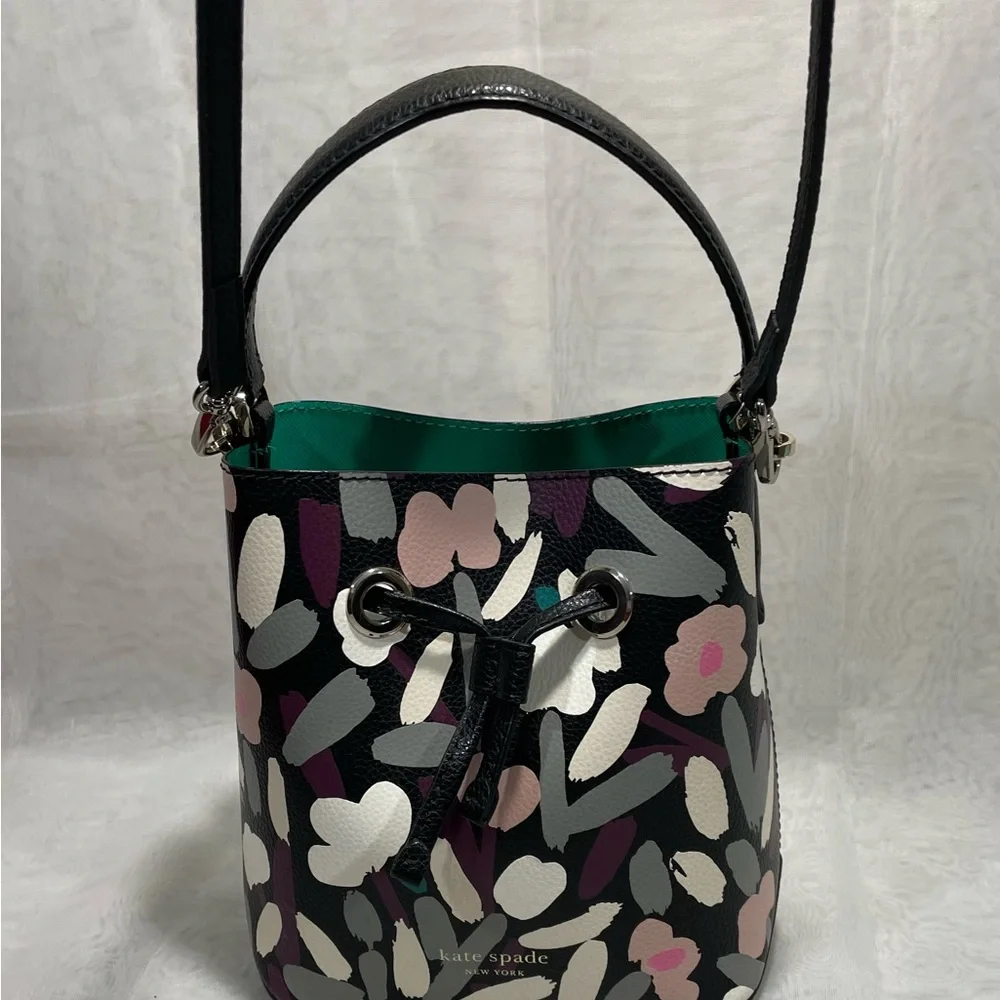 Kate Spade Eva Fete Floral Pebble Leather Bucket Crossbody, NWOT